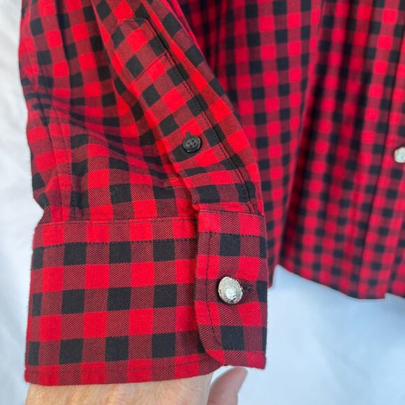 Chaps Red Black Gingham Plaid Button Front Long Sleeve Flannel Shirt Size XL - Picture 7 of 10